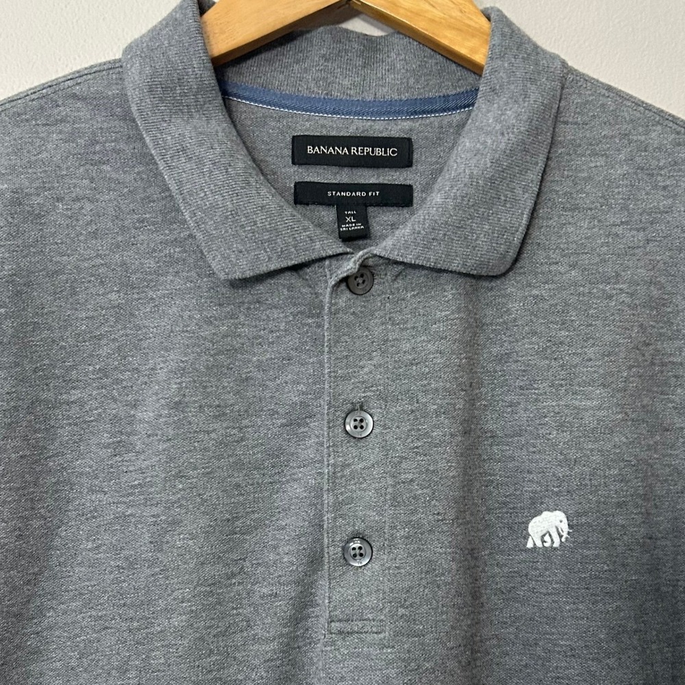 Banana Republic Polo Shirt Mens XL Tall Gray Standard Fit Textured Knit Stretch